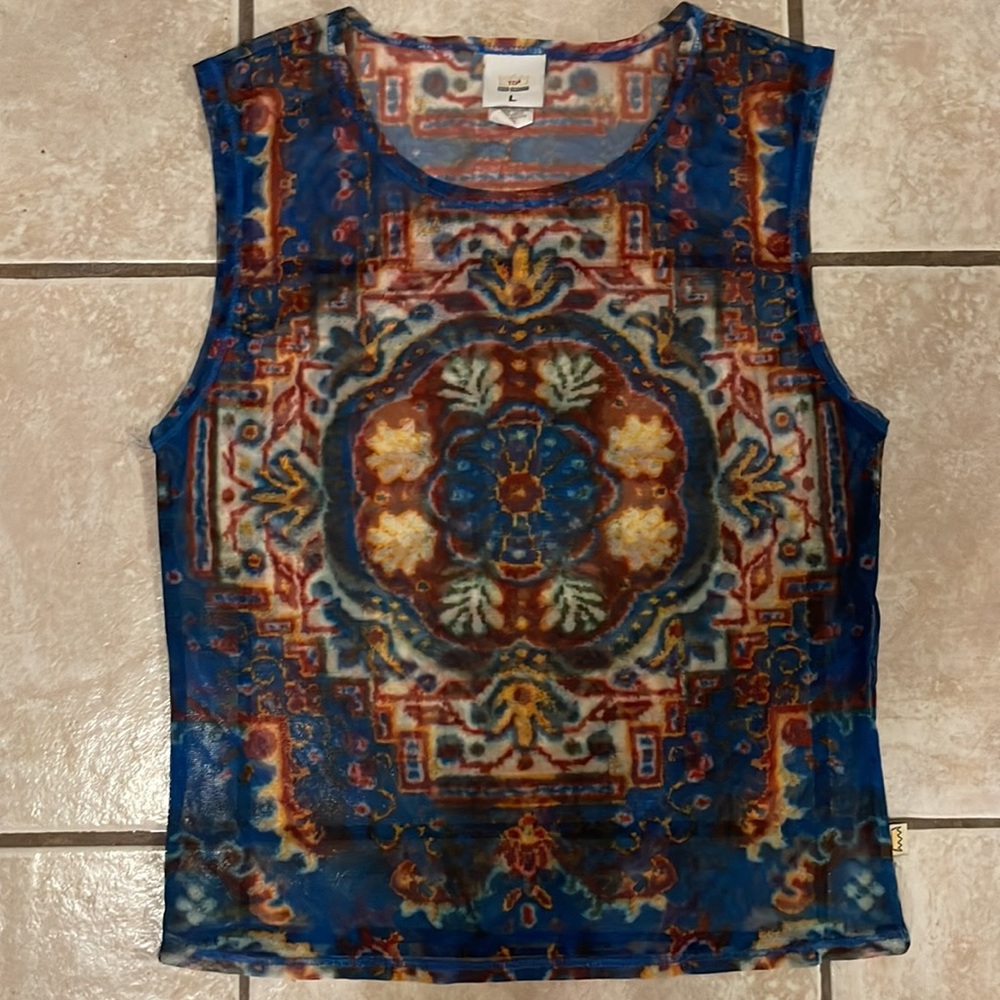 Runway Todd Oldham mesh 90s tank top mosaic tapestry deadstock vintage